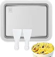 Rolled Ice Cream Machine - Ice Tray, Dessert Maker | Stainless Steel Ice Pan with Shovels, Portable Quick Freezer Platter for Ice Cream Rolls, Kitchen Fruit Treat Maker for Kids Adults