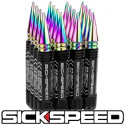 SICKSPEED 16PC BLACK 5 1/2" LONG NEO CHROME SPIKED EXTENDED LUG NUTS 14X1.5