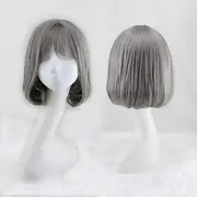 Gray Wigs for Women Synthetic Wig Curly Bob Neat Bang Wig Short Grey Synthetic Hair 13 Inch Best Quality Gray