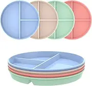 8 Pcs Divided Dinner Plates Reusable Round Plastic Divided Dinner Plates Assorted Colors Dinnerware Sets no BPA Microwave & Dishwasher Safe Portion Control Plate for Kids and Adults