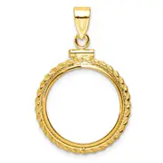 14K Yellow Gold Wideband Distinguished Coin Jewelry Polished Casted Rope 18.0mm X 1.35mm Screw Top Bezel Pendant