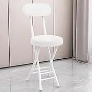Round Compact Padded Folding High Back Stool Chair Back Rest for Breakfast, Office Stool, Folding Kitchen Stool, Desk Stool, Kitchen Counter Stool with Backrest and Footrest (Color : White)