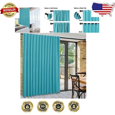 Extra Wide Blackout Sliding Door Curtains 100x96 - Stylish Turquoise Room Div...