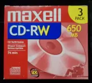 Maxell NEW 3 Pack CD-RW 650MB Rewritable CD 74 Minutes
