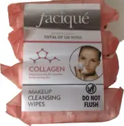 Facique Collagen Makeup Cleansing Wipes (120 Count)