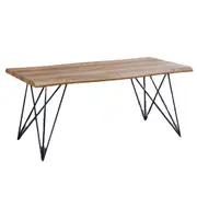 Design Square Wooden Rectangular Kitchen Dining Table 180cm Metal Legs Natural/Black
