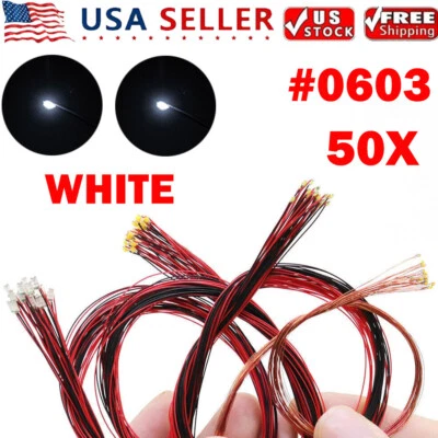 50PC Pre Wired White #0603 SMD LEDs Lighting Kits Pre-soldered Micro LEDs