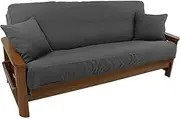 Solid Twill 8 to 9-inch Full Futon Cover Set with Two 18-inch Throw Pillows (Set of 3) - Steel Grey