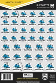 Cronulla Sharks NRL A4 Decal Sticker Sheet