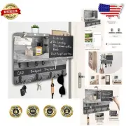 Rustic Wall Mounted Key and Mail Holder with Multi Hooks and Decorative Shelf