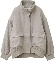 Green Parks(グリーンパークス) Women's Pullover Sweater, 2-Way Jacquard Blouson, Khaki, Free Size
