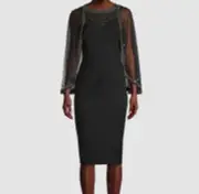 $451 Aidan Mattox Women's Black Beaded Column Midi-Dress Size 8