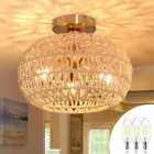 11.8" Rattan Light Fixture 3-Lights Boho Semi Flush Mount Ceiling Light Ratta...