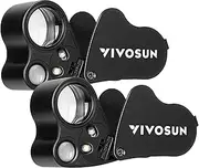 VIVOSUN 2-Pack 30X 60X Illuminated Jewelers Loupe Foldable Magnifier with LED Light for Jewelry Gems Watches Coins Stamps Antiques Black