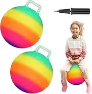 2 Pcs 18 Inch Hopper Ball Jumping Hopping Ball Bouncing Ball with Air Pump Bouncy Ball with Handle Jumping Ball for Kids Exercise Ball for Boys Girls Gifts Games (Rainbow,18 Inch)