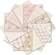 Whaline 12Pcs Spring Cotton Fabric Bundles 18 x 22 Inch Retro Floral Printed Fat Quarters Pink Flower Quilting Patchwork Squares Sewing Fabrics for DIY Handmade Crafting Home Party Decor (W6883)