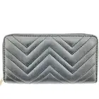 Single Chevron Wallet Zip Black Vegan Leather Quilted Zig Zag Women's NEW