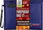 [ROLOWAY] Fireproof Document Bag (14.5 x 11.5 inch), 6400℉ Fireproof Money Bag with Zipper for Cash, Fireproof Bag Money Pouch, Fire Safe Cash Bag Banker Bag, Smell Proof Money Bag with Lock (Blue)