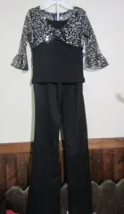 BASIC EDITIONS GIRLS S ( 4/5 ) 2PC BLACK SPARKLE HOLIDAY LAYER TOP/PANTS NWT