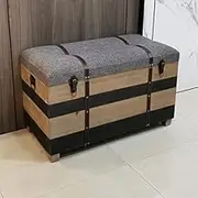 Wood Ottoman with Hinges Leather Upholstered Rectangular Storage Stool Shoe Changing Stool for Living Room Bedroom Entryway Hallway-G 80x40x40cm(31x16x16inch)