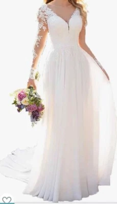 Findlovewedding Wedding Dress Chiffon Lace A Line Gown. US Size 4. Ivory. NWT