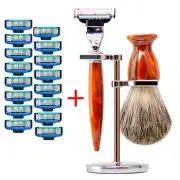 shaving brush set badger hair shaving manuel safety razor + Stand + 16pcs blades