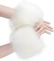 WATAME Women Faux Fur Wrist Cuffs Winter Short Fuzzy Arm Warmers Plush Fluffy Wrist Warmer and Ankle Warmer, White 3