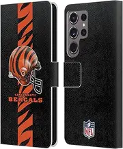 Head Case Designs Officially Licensed NFL Helmet Cincinnati Bengals Logo Leather Book Wallet Case Cover Compatible with Samsung Galaxy S24 Ultra 5G