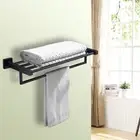 Bathroom Wall Towel Shelf Black Stainless Steel Rail Rack Holder Bars Storage