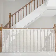 JZS Child Safety Net,Durable Banister Guard for Baby Safety Stairs Railing Balcony Cribs, Banister Stair Mesh Baby Proofing, Easy to Install Stair Netting for Kids, Pets,White