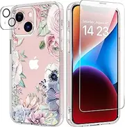 bicol for iPhone 13 Mini Case with Screen and Camera Lens Protector - Fashionable Flower Floral Designs for Women Girls - Shockproof Acrylic Clear Phone Cover 5.4"- Colorful Succulents