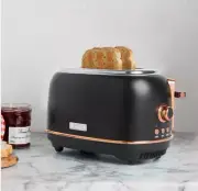 Haden Heritage Wide Slot 2 Slice Toaster Black/Copper: 4 Slice Capacity, Steel