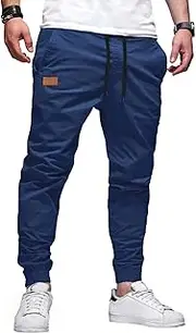 [PLEPAN] Mens Casual Cargo Joggers - Cotton Drawstring Chino Pants Hiking Outdoor Twill Track Jogging Sweatpants