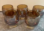 Set of 5 MIKASA Solaris Amber Glass Votive Candle Holders Heavy Thick Glass, NWT