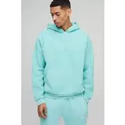 Mens Blue Oversized Quarter Zip Washed Hoodie
