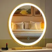 ZKIODV Vanity Makeup Mirror with Light, LED Make Up Mirror, Round Gold Mirror, Desk Beauty Mirror with 3 Color Lighting, Large Circle Lighted Mirror, Light Up Cosmetic Mirror