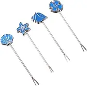 BESTOYARD 2 Sets Party Supplies Dinnerware Cake Fork Serving Fruit Pick Decorative Creative Birthday Dessert Forks Party Forks Server Blue