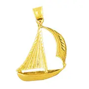 14K Gold 22MM Single Mast Sailboat Pendant
