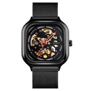 Men Automatic Tourbillon Watch With Mesh Strap - Black