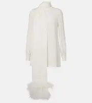 [Valentino] Valentino Feather-trimmed silk top AU 10 white