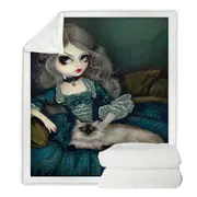 Rococo Portrait Princess with a Himalayan Cat Throw Blanket
