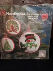 Vintage Columbia-Minerva Needlepoint Christmas Ornament Kit Snow Man #1971