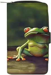 [RTSEBVN] Leather Wallet Multifunction Long Wallet Fashion Funny Green Frogs Printing Leather Purse with For Women And Men, style, 19.7x11x3.5cm, Leather Wallet