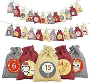 Advent Calendar, Advent Calendar to Fill, 24 x Jute Fabric Sacks, Advent Calendar 24 Wooden Clips and 10 Ropes, Advent Calendar 2023