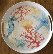 Cynthia Rowley Seahorse Starfish Coral MELAMINE Handled Serving Tray - 14”