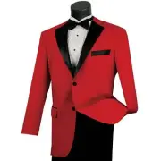 LUCCI Men's Red Classic-Fit Tuxedo w/ Black Sateen Lapel & Trim - NEW