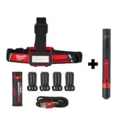Milwaukee 600-Lumens Hard Hat Headlamp w/ 100-Lumens Pen Light -USB Rechargeable