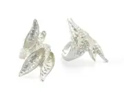 Leaf Flowers Ring Adjustable Hammered Shiny Silver Plated Brass 7US size 2695
