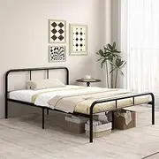 Giantex Double Bed Frame, Modern Metal Platform Bed with Headboard & Footboard, Noise-Free Heavy-Duty Mattress Foundation No Box Spring Needed, Easy Assembly (Black)