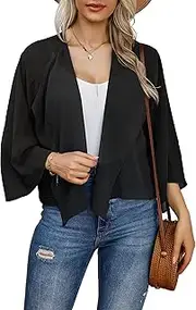 [rosemia] Cardigan for Women Lightweight Casual Summer Open Front Draped 3/4 Sleeve Kimono